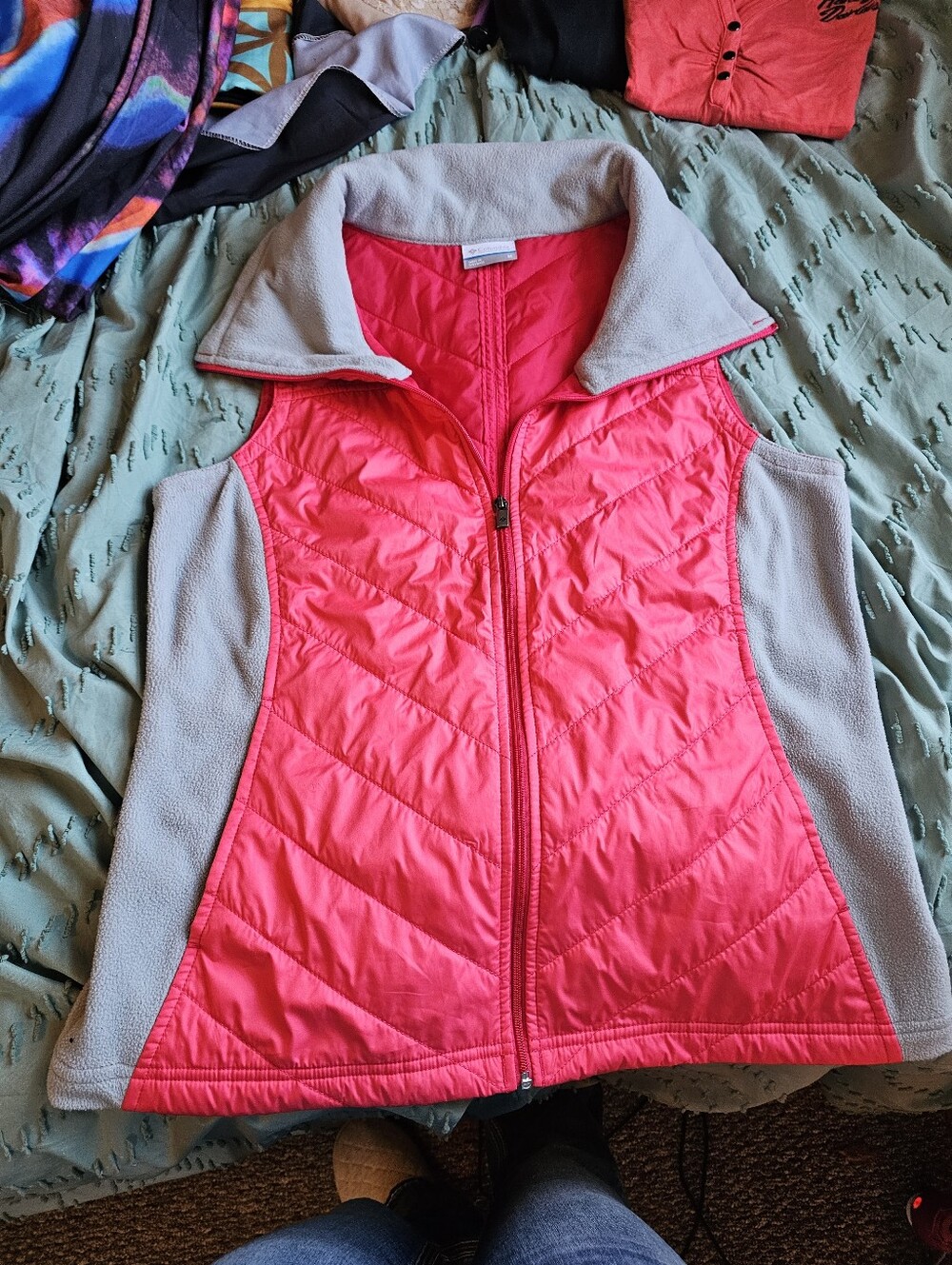 Women's Quilted Pink Vest with Grey Fleece Panels